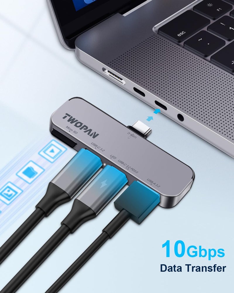 TWOPAN USB C iPhone Hub for ProRes Video Recording - Ultra-Slim Aluminum USB 3.2, Dual USB-C, Micro SD, and Charging Port Hub for iPhone 17/16/15 Pro/Pro Max - Image 5