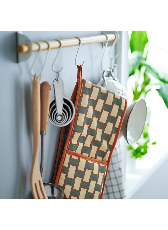 Zaboon Oven Mitt, Patterned Light Beige/Grey-Green Brown-Red - Image 3