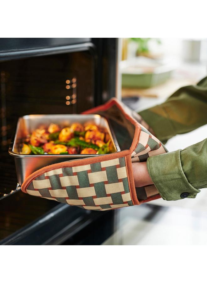 Zaboon Oven Mitt, Patterned Light Beige/Grey-Green Brown-Red - Image 2