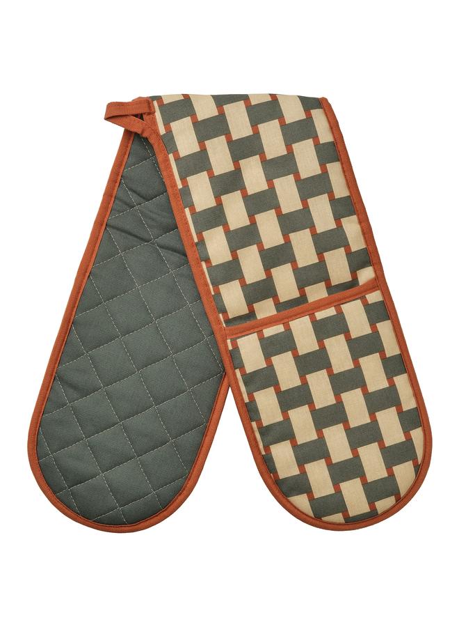 Zaboon Oven Mitt, Patterned Light Beige/Grey-Green Brown-Red - Image 1