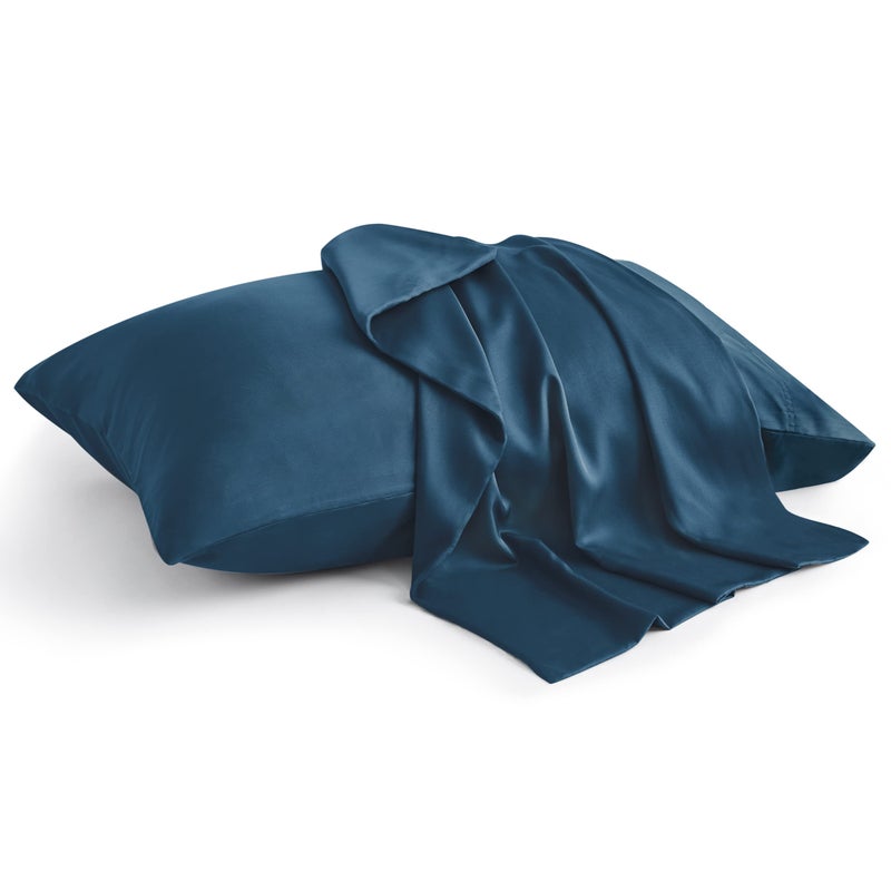 BEDELITE Pillow Cases Standard Size Set of 2  Rayon Derived from Bamboo  Cooling Pillow Cases for Hot Sleepers & Night Sweats  Breathable and Silky Soft Envelope Pillowcases(Navy Blue  20""x26"")