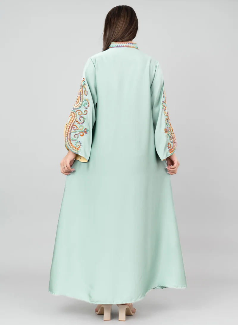 IKKXA Modern Embroidery Jalabiya IK1009 Green