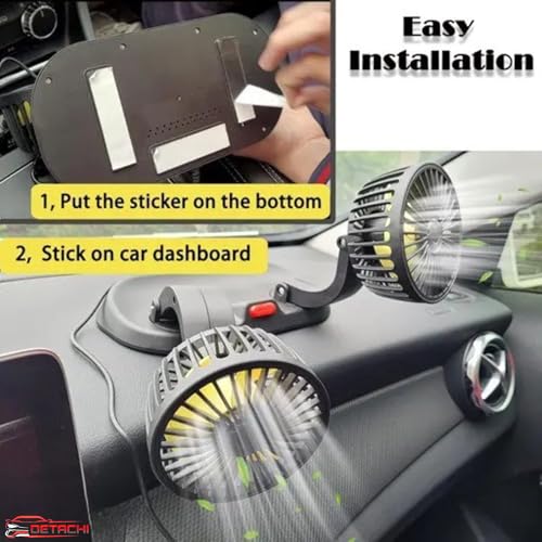 DETACHI 12V DC Electric Car Fan for Dashboard, Portable Fan With 360°Rotatable Head & 3Speed Control-Pack 2, Ultra Silent Operation, Brushless Motor, Suitable For Car,SUV,Bus,Desk-22X14X10cm - Image 2