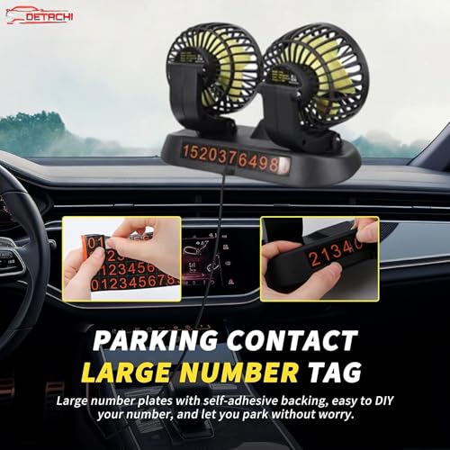 DETACHI 12V DC Electric Car Fan for Dashboard, Portable Fan With 360°Rotatable Head & 3Speed Control-Pack 2, Ultra Silent Operation, Brushless Motor, Suitable For Car,SUV,Bus,Desk-22X14X10cm - Image 3