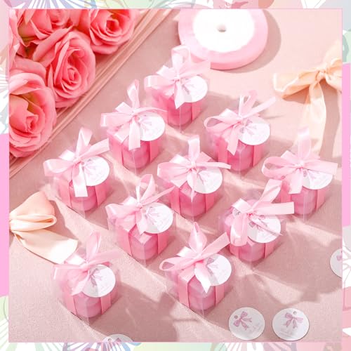 MTLEE 24 Sets Pink Bow Party Favors Small Bubble Candle Baby Shower Favors for Guests Tea Candles Bulk with Stylish Ribbons Cards Gifts Party Decoration(Bright Pink,Bow) - Image 2