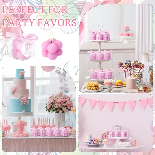 MTLEE 24 Sets Pink Bow Party Favors Small Bubble Candle Baby Shower Favors for Guests Tea Candles Bulk with Stylish Ribbons Cards Gifts Party Decoration(Bright Pink,Bow) - Image 3