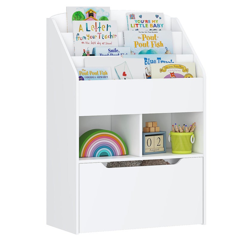 UTEX Bookshelf for Kids Wooden Book Display Kids Bookshelf and Toy Storage Children Book Rack Bookcase Toybox Combo for Bedroom  Nursery White