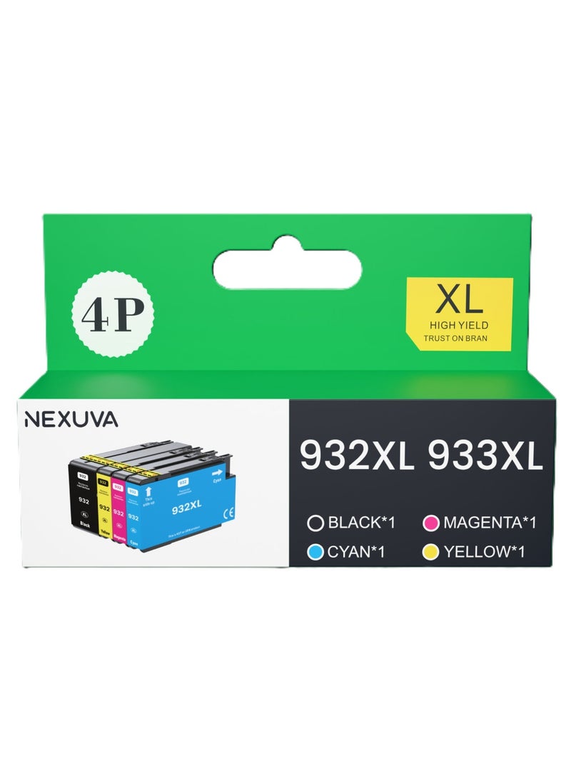 NEXUVA HP 932XL 933XL Ink Cartridges (4 Pack) Compatible for HP 932 933 Ink Cartridges for Officejet 7510 7612 7110 6600 6700 6100 7610 6110 Printer  ( Black, Cyan, Magenya , Yellow ) - Image 1