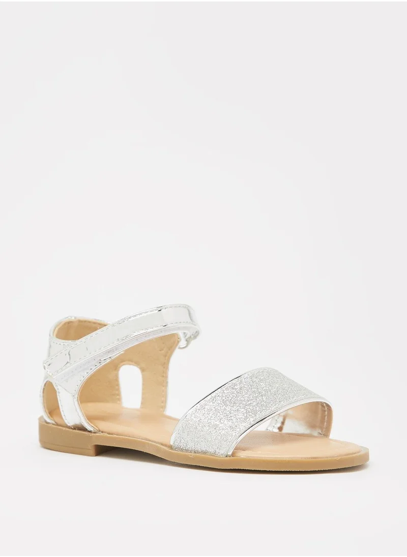 Flora Bella Glitter Textured Ankle Strap Sandals with Hook and Loop Closure