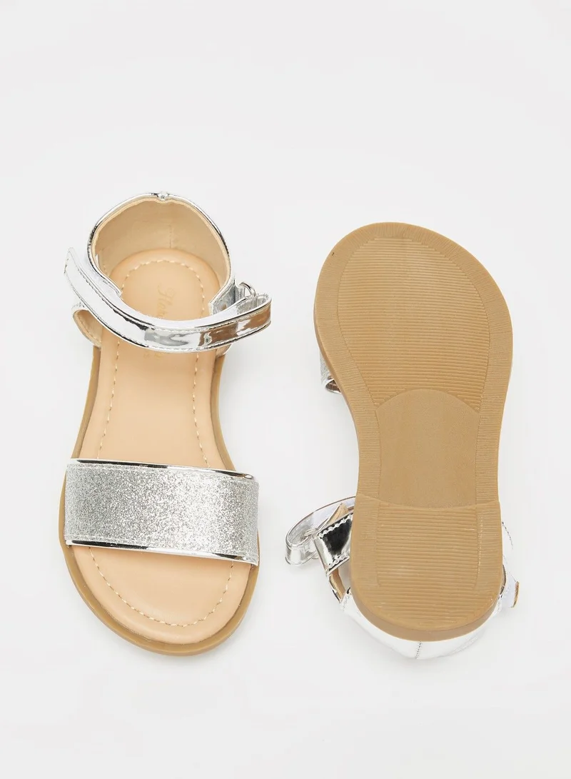 Flora Bella Glitter Textured Ankle Strap Sandals with Hook and Loop Closure