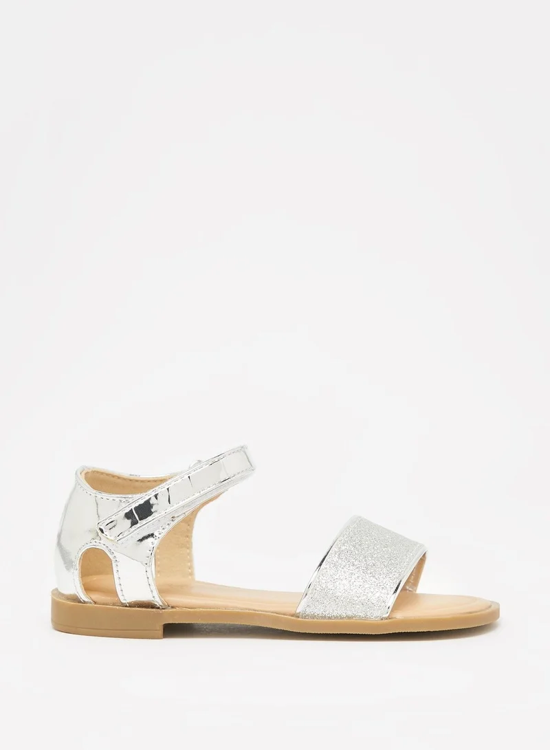 Flora Bella Glitter Textured Ankle Strap Sandals with Hook and Loop Closure
