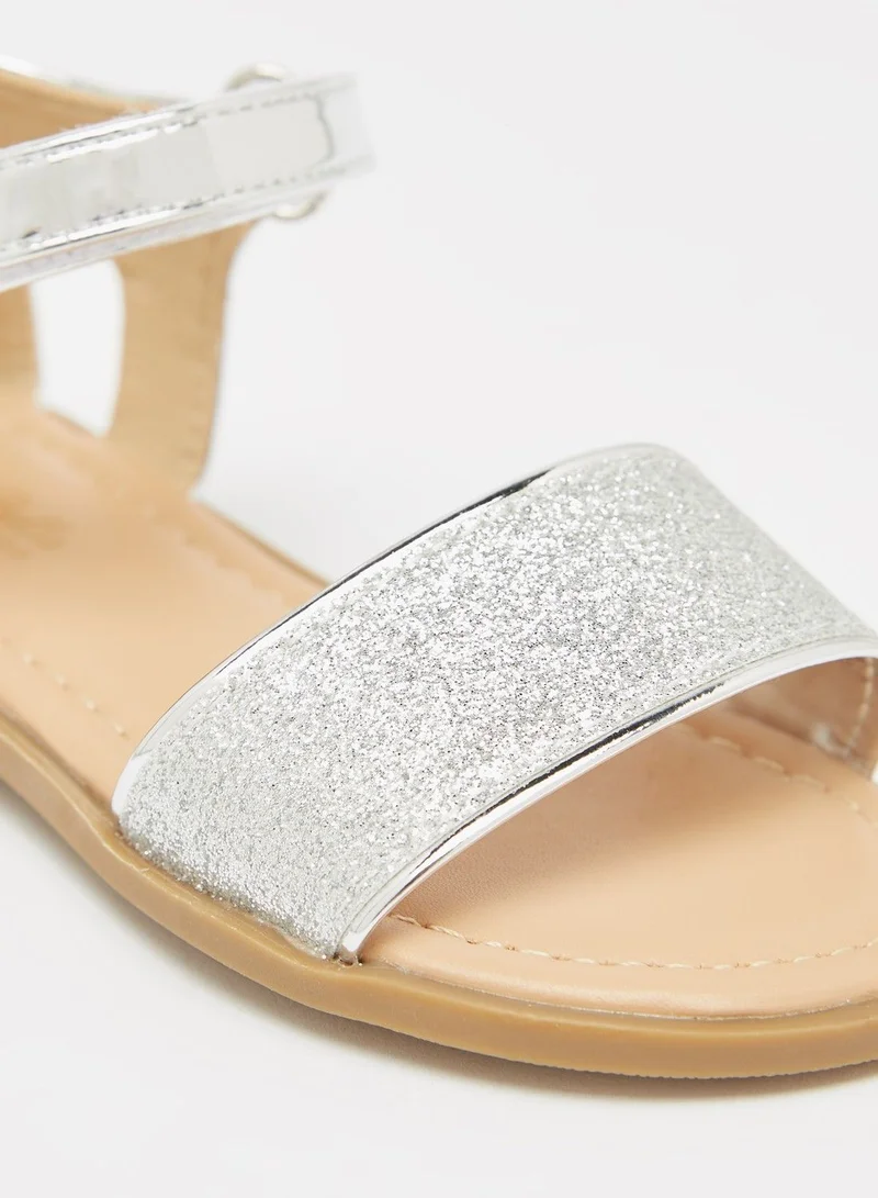 Flora Bella Glitter Textured Ankle Strap Sandals with Hook and Loop Closure