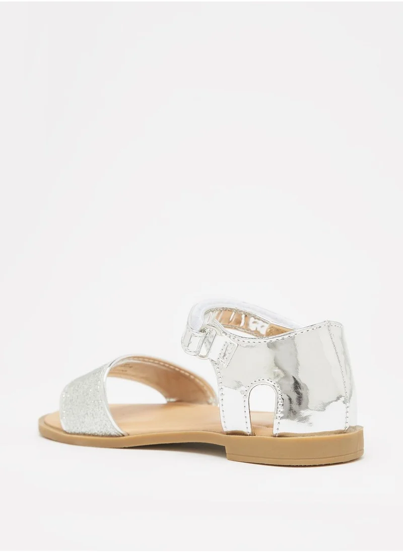 Flora Bella Glitter Textured Ankle Strap Sandals with Hook and Loop Closure