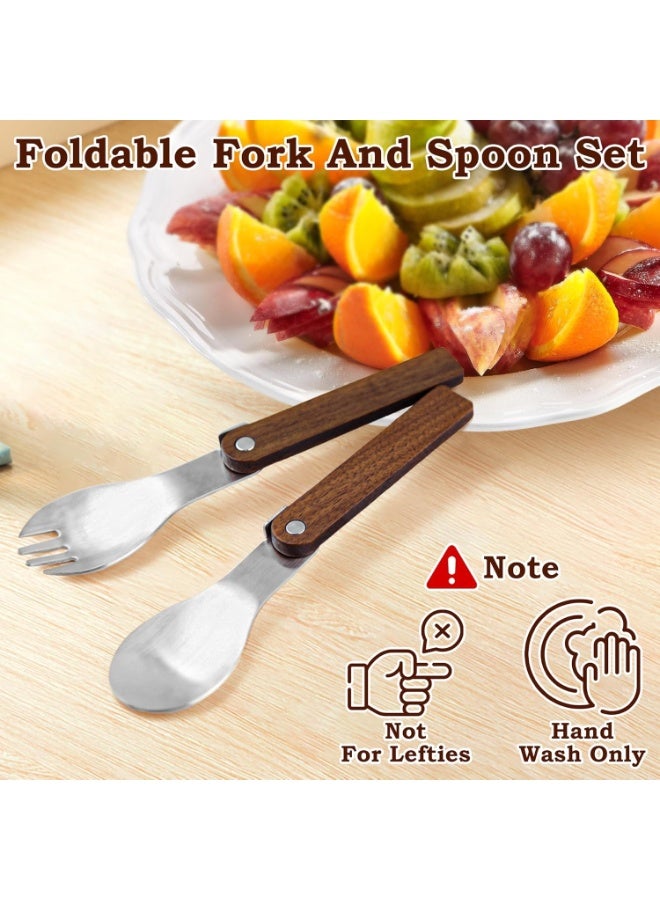 SYOSI 2Pcs Foldable Cutlery Set, Portable Folding Spoon and Fork with Wooden Handle, Travel Foldable Spoon, Portable Fork for Camping, Hiking, Picnics, and Outdoor Dining (Natural Wood) - Image 3