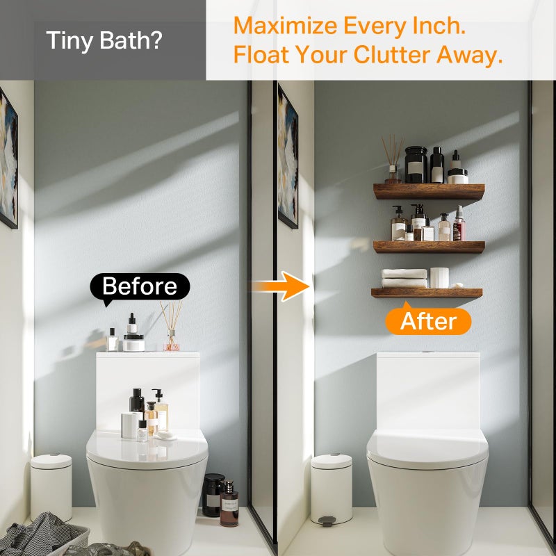 BAYKA Floating Shelves Bathroom for Wall â€“ Shelf Over Toilet Farmhouse Rustic Wood for Bedroom, Kitchen, or Living Room Decor Organization, Christmas Decor Shelves â€“ Rustic Brown, Set of 3 - Image 5