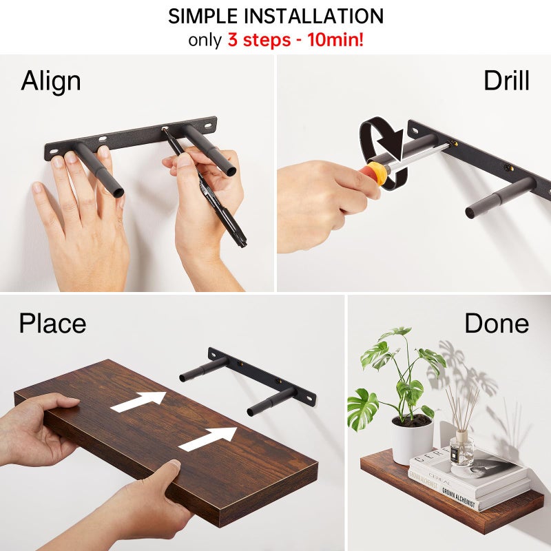 BAYKA Floating Shelves Bathroom for Wall â€“ Shelf Over Toilet Farmhouse Rustic Wood for Bedroom, Kitchen, or Living Room Decor Organization, Christmas Decor Shelves â€“ Rustic Brown, Set of 3 - Image 4