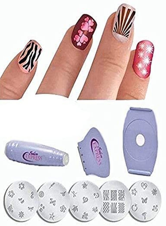 Tilak Venture Chidakash Nail Art Stamping Kit With 5 Rectangular Steel Image Plates, Silicone Stamper & Scraper & Stamping Nail Polish Salon Nail Art Decals Stamp Stamping Polish Design Kit Set - Image 1