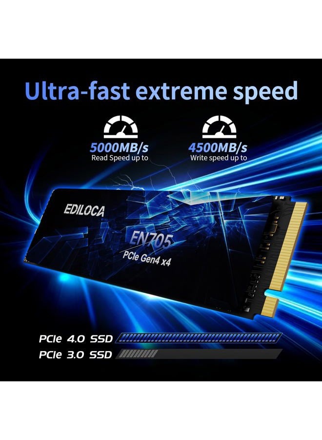 Ediloca EN705 SSD 1TB PCIe Gen4, NVMe M.2 2280, 3D NAND TLC, Up to 5000MB/s, Internal Solid State Drive, Dynamic SLC Cache, Compatible with PS5、Laptops and PC Desktops - Image 2