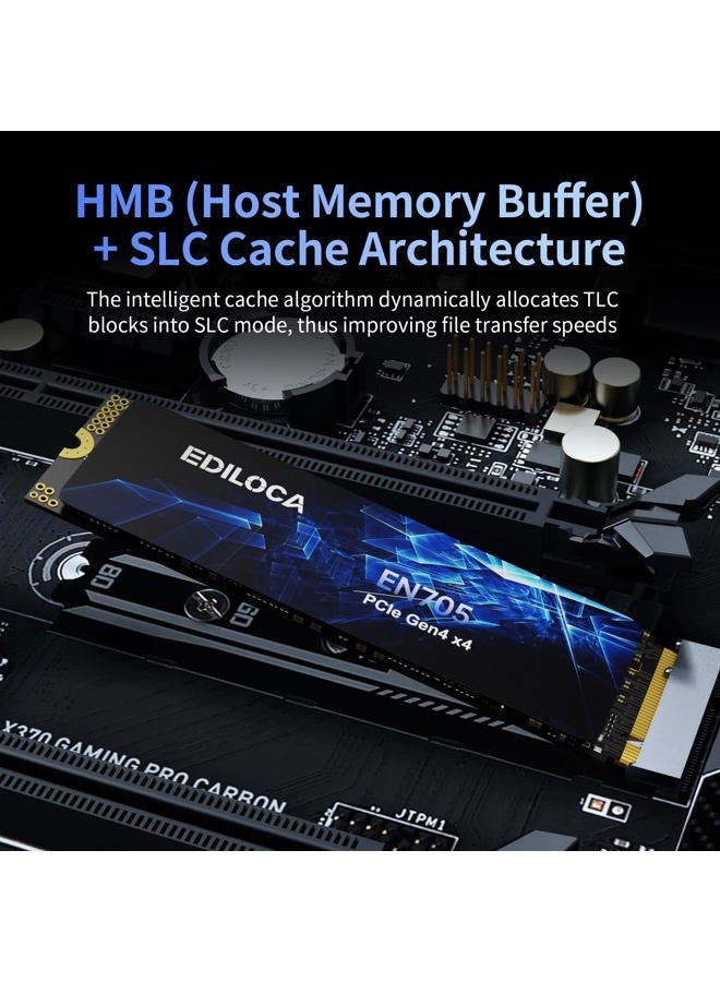Ediloca EN705 SSD 1TB PCIe Gen4, NVMe M.2 2280, 3D NAND TLC, Up to 5000MB/s, Internal Solid State Drive, Dynamic SLC Cache, Compatible with PS5、Laptops and PC Desktops - Image 4