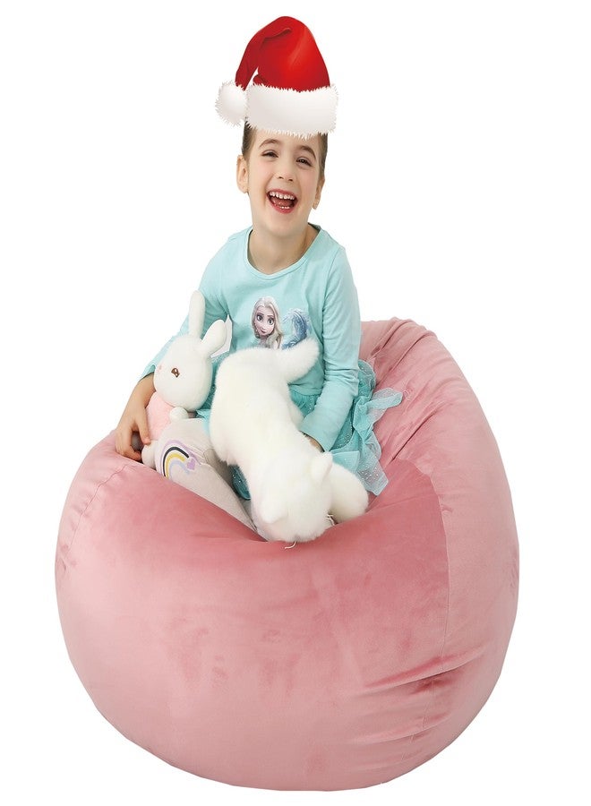 LPMOERA Stuffed Animal Storage Bean Bag Chair Cover (No Filler) Zipper Soft Fuzzy Fluffy Stuffable Bean Bag Cover for Organizing Children Plush Toys or Memory Rose Pink Small - Image 2