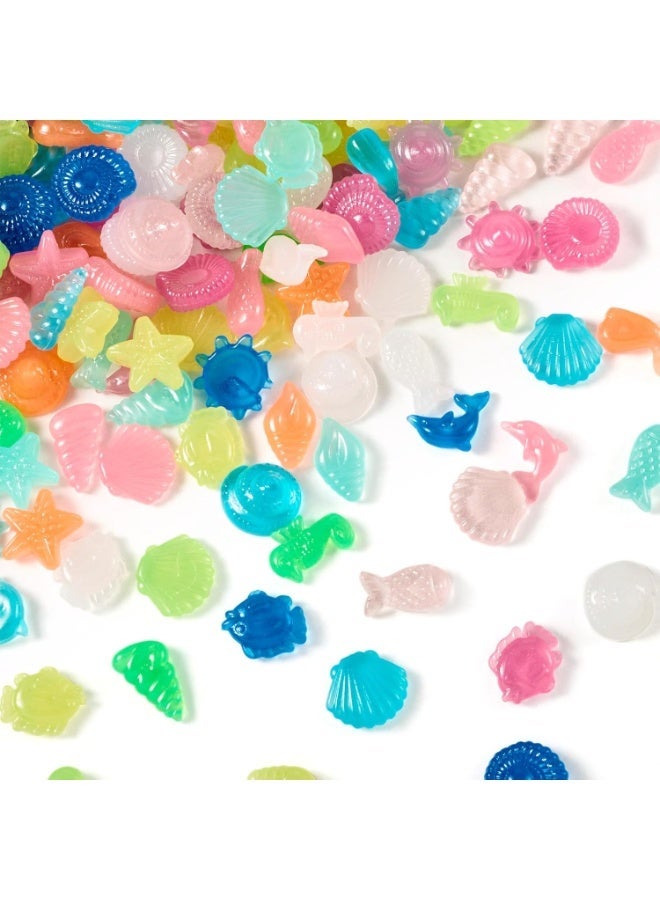 300 قطعة من أصداف البحر المضيئة في الظلام، نجم البحر، حصى مضيئة، أصداف بحرية بلاستيكية، محارة، حيوانات بحرية، أحجار مضيئة لزخارف الطاولة، حورية البحر، ديكورات حفلات الشاطئ، حشوات المزهريات، الحرف اليدوية - Image 2