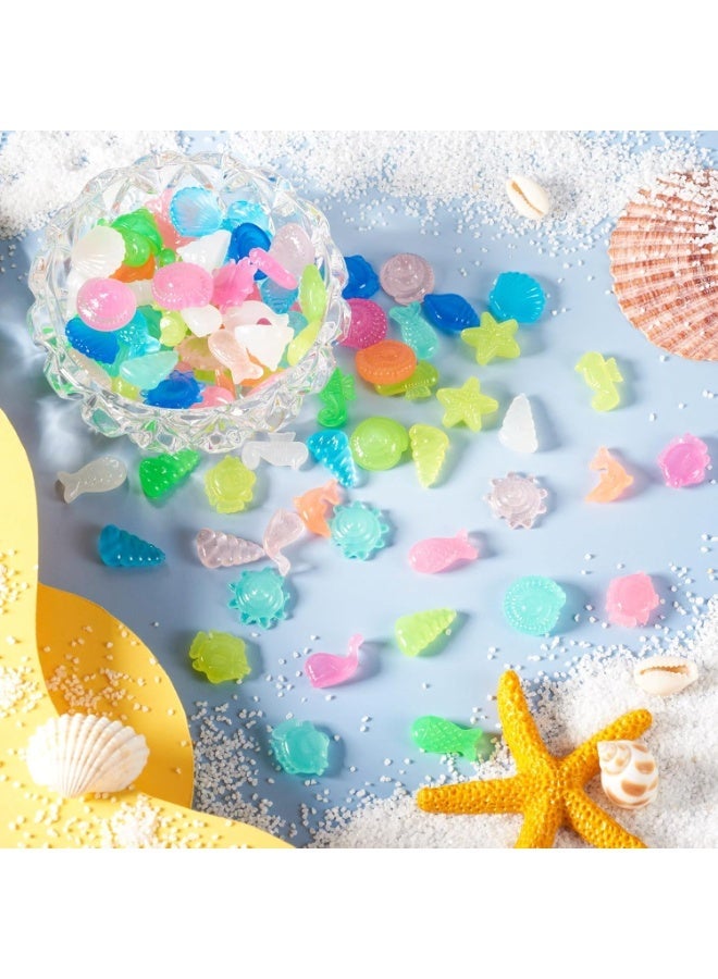 300 قطعة من أصداف البحر المضيئة في الظلام، نجم البحر، حصى مضيئة، أصداف بحرية بلاستيكية، محارة، حيوانات بحرية، أحجار مضيئة لزخارف الطاولة، حورية البحر، ديكورات حفلات الشاطئ، حشوات المزهريات، الحرف اليدوية - Image 4