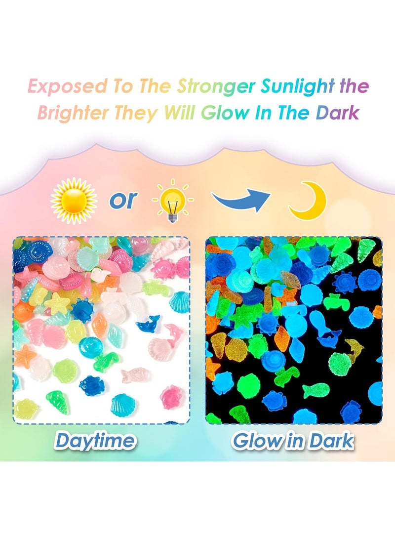 300 قطعة من أصداف البحر المضيئة في الظلام، نجم البحر، حصى مضيئة، أصداف بحرية بلاستيكية، محارة، حيوانات بحرية، أحجار مضيئة لزخارف الطاولة، حورية البحر، ديكورات حفلات الشاطئ، حشوات المزهريات، الحرف اليدوية - Image 5