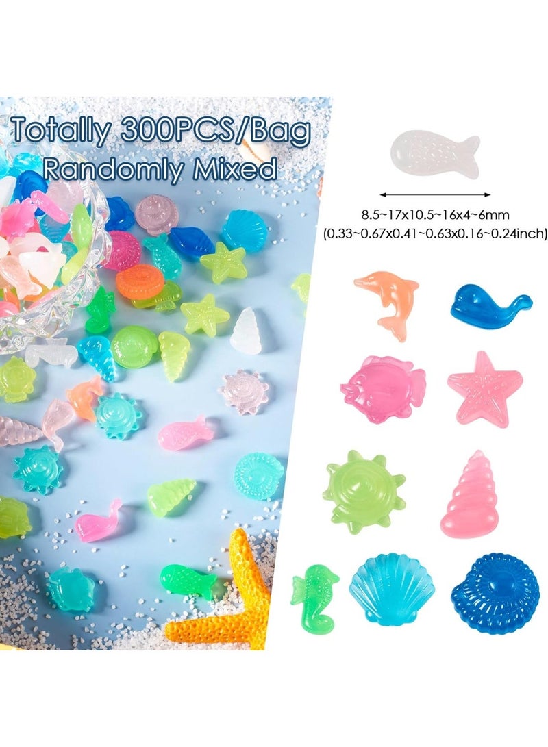 300 قطعة من أصداف البحر المضيئة في الظلام، نجم البحر، حصى مضيئة، أصداف بحرية بلاستيكية، محارة، حيوانات بحرية، أحجار مضيئة لزخارف الطاولة، حورية البحر، ديكورات حفلات الشاطئ، حشوات المزهريات، الحرف اليدوية - Image 3