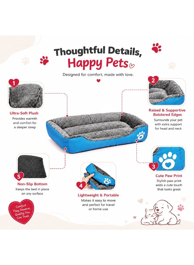 NNC PETS Pet cushion for dogs and Cats, Soft Plush pet bed with Raised sides, Low entry, and Warm, 73 cm sleeping mat with Non-slip, Comfortable, Head & Neck Support, and Breathable & Lightweight (Blue) - Image 5