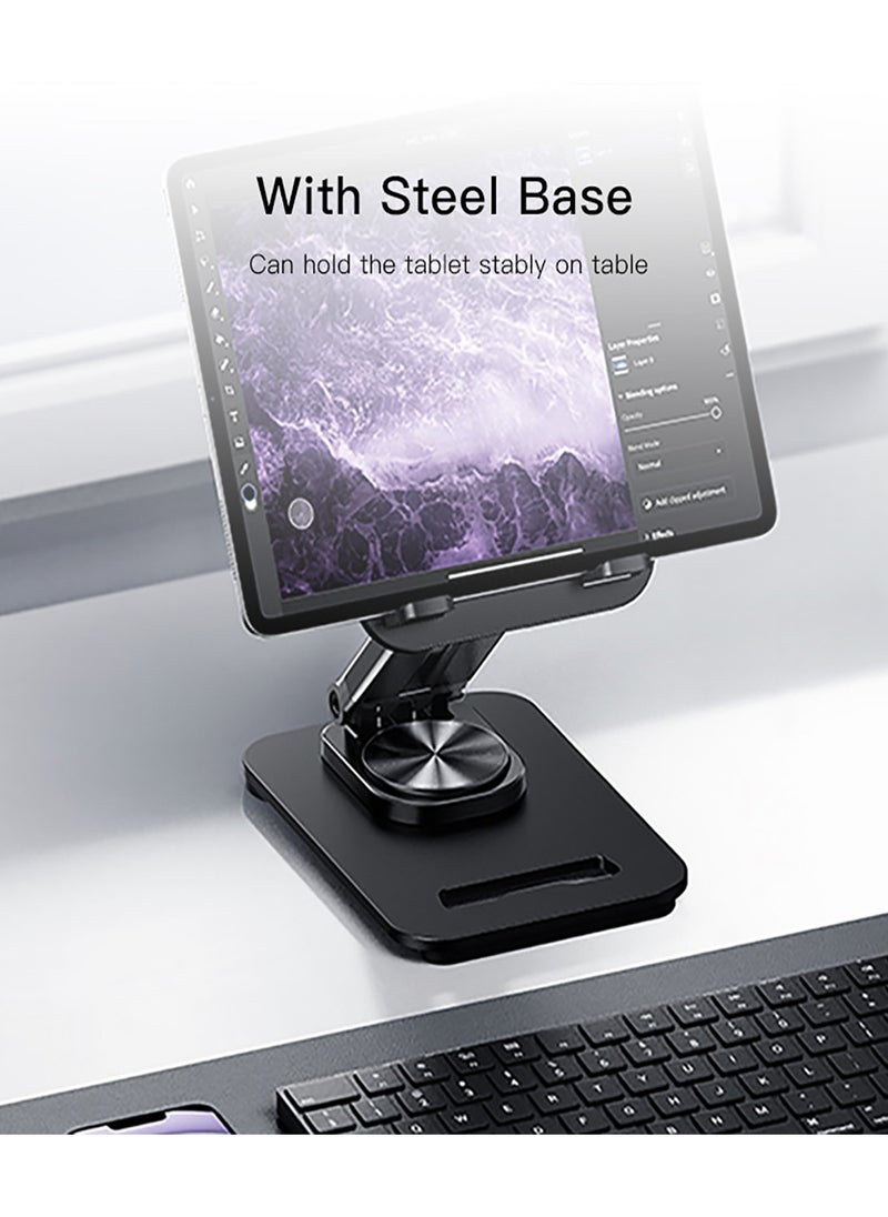 Yesido - Yesido C183 Tablet Stands Desktop Single Axis 360 Degree Rotating Stand Aluminum Alloy Table Foldable Extend Support Desk Mobile Phone Holder - Black - Image 1