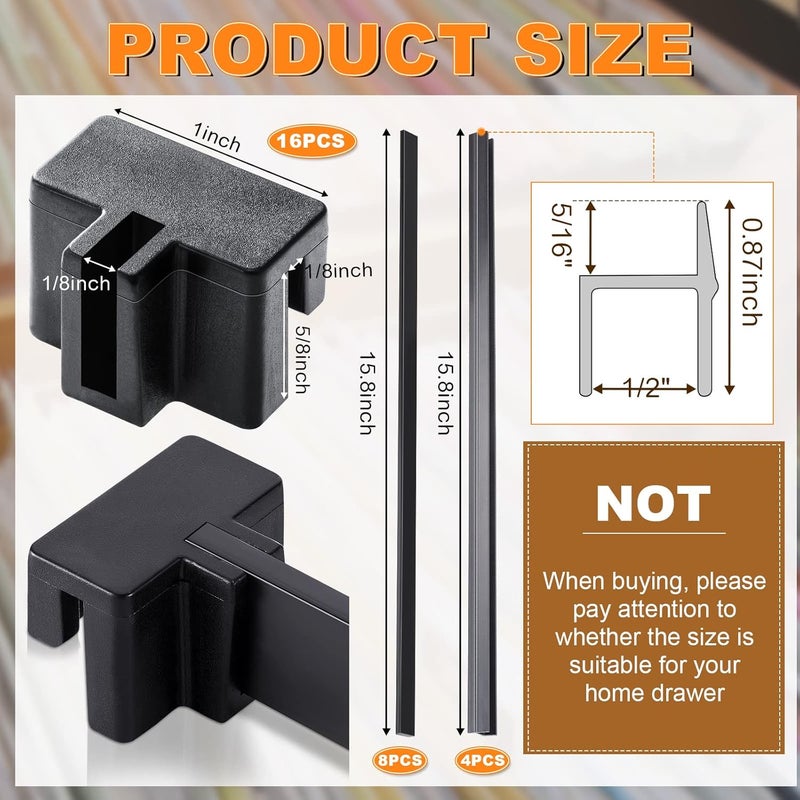 Epakh 28 Pcs Hanging File Rail Clip Set 4 Pieces Plastic File Cabinet Rails 8 Pieces File Clips 16 Pieces Hanging Folder Bars File Cabinet Inserts Hanging File Folder Frame File Hangers for File Cabinets - Image 3