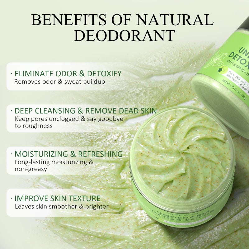 SHVYOG Underarm Detox Scrub, Armpit Detox Green Tea, Mint and Tea Tree Body Deodorant, Natural Dark Armpit Remover for Odors Eliminating and Exfoliating, also for Whole Body & Sensitive Skin, Unisex 8.11 Oz - Image 3