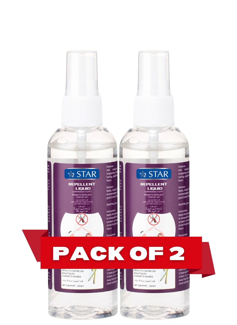 SZ Star - Mosquito Repellant Spray 100ml x 2 Packs - Deet Free Insects Killer Spray - Bug and Tick Repellent Liquid with Organic Lemongrass & Peppermint Extracts - Indoor Outdoor Mosquito Killer - Image 1