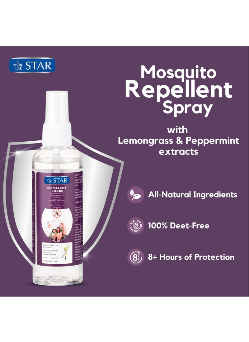 SZ Star - Mosquito Repellant Spray 100ml x 2 Packs - Deet Free Insects Killer Spray - Bug and Tick Repellent Liquid with Organic Lemongrass & Peppermint Extracts - Indoor Outdoor Mosquito Killer - Image 1
