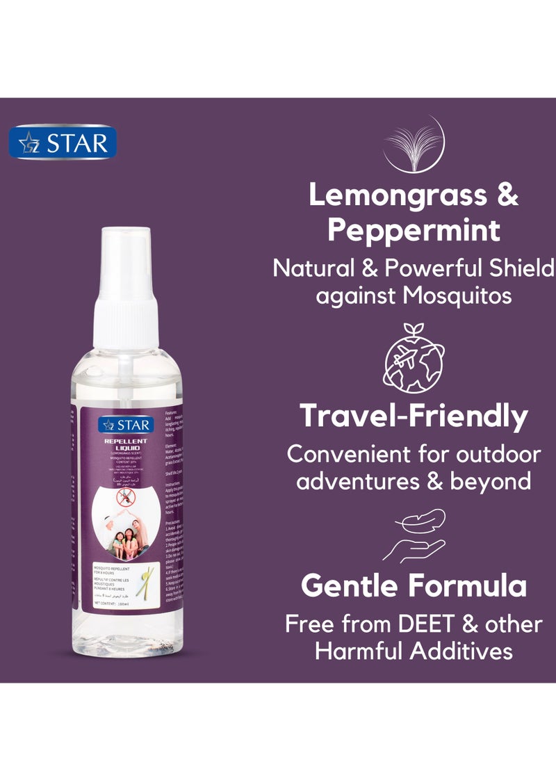SZ Star - Mosquito Repellant Spray 100ml x 2 Packs - Deet Free Insects Killer Spray - Bug and Tick Repellent Liquid with Organic Lemongrass & Peppermint Extracts - Indoor Outdoor Mosquito Killer - Image 1