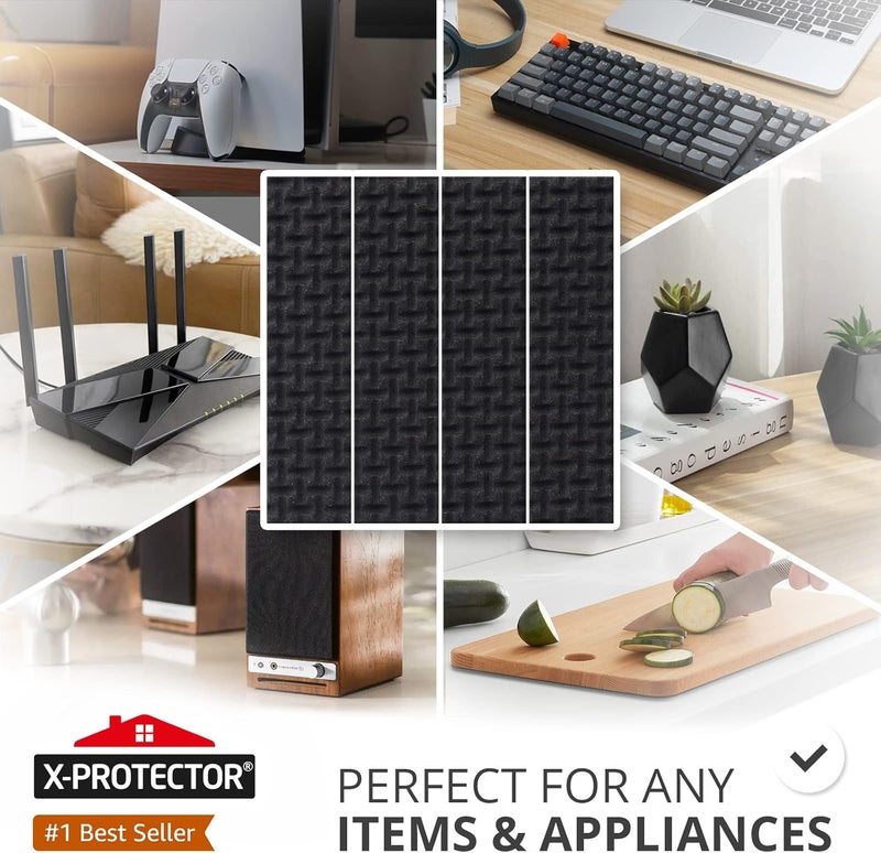 X-Protector شريط مطاطي - 8 قطع وسادات غير قابلة للانزلاق - شرائط قبضة عالمية سوداء - ذاتية اللصق - أقدام مميزة للوحة المفاتيح والأجهزة - Image 2