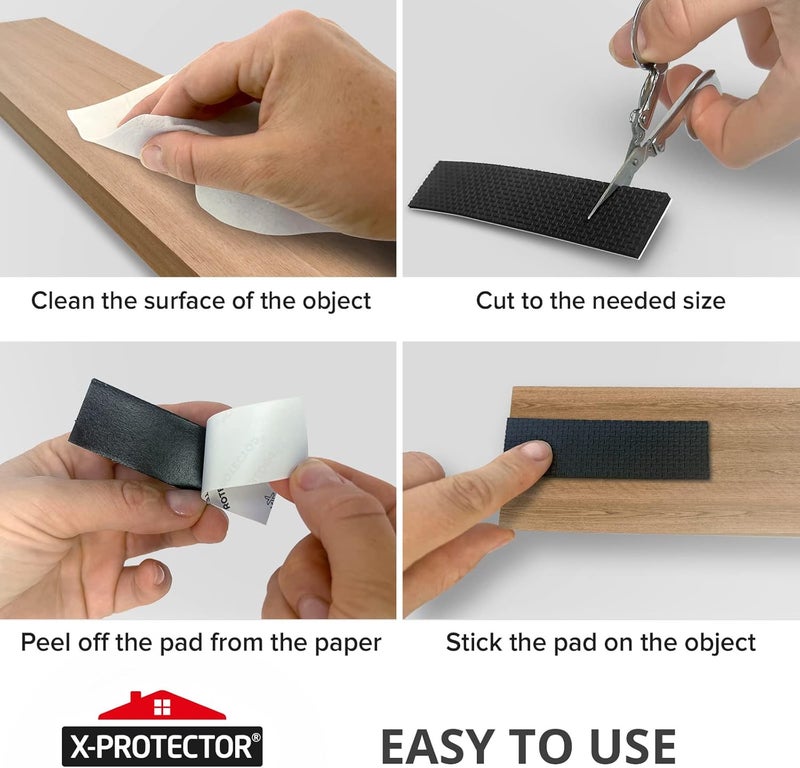 X-Protector شريط مطاطي - 8 قطع وسادات غير قابلة للانزلاق - شرائط قبضة عالمية سوداء - ذاتية اللصق - أقدام مميزة للوحة المفاتيح والأجهزة - Image 5