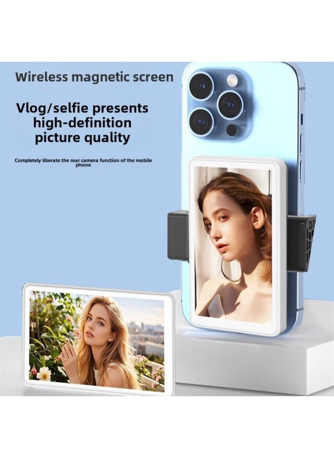 ELTRAZONE Rear Self-Timer Display Screen for Mobile Phones with Magnetic Suction Mount | 4-Inch Wireless Camera Monitor for Vlogging, Selfies, and Live Video Recording | No App Required | Compact Content Creator Accessory – Color: White  - Image 2
