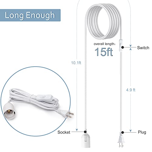 JACKYLED Extension Hanging Lantern Cord Cable 15Ft UL 360W with E26 E27 Socket On/Off Button Pendant Lighting - Image 2