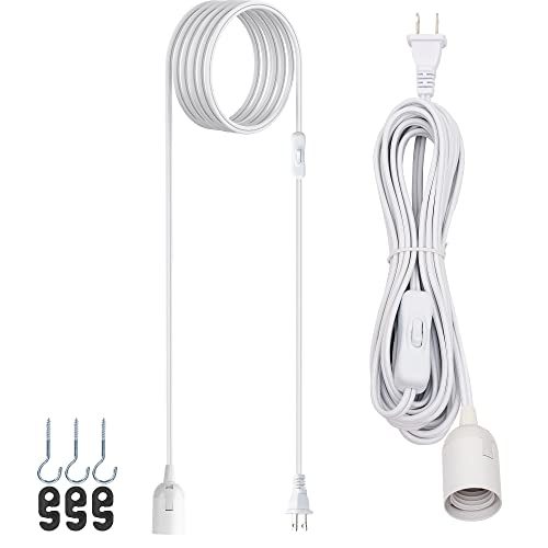 JACKYLED Extension Hanging Lantern Cord Cable 15Ft UL 360W with E26 E27 Socket On/Off Button Pendant Lighting - Image 1