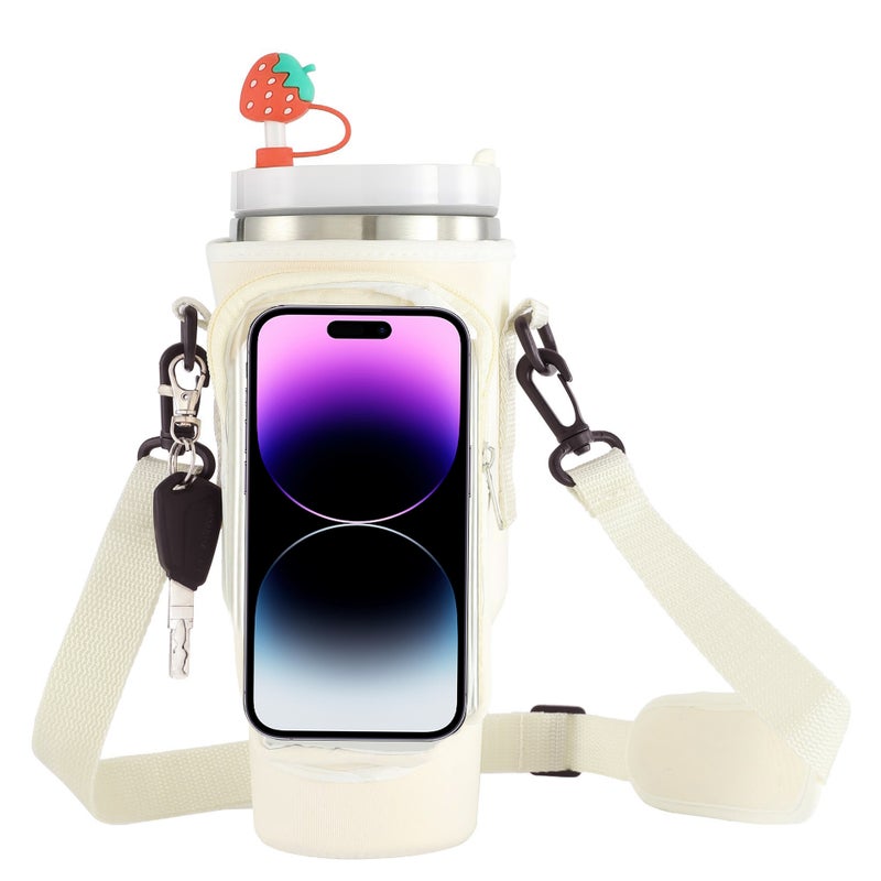 Diving material ice cup set custom stanley slung kettle bag Stanley 40oz thermos cup bag protective cover White (plastic transparent touch screen bag) 