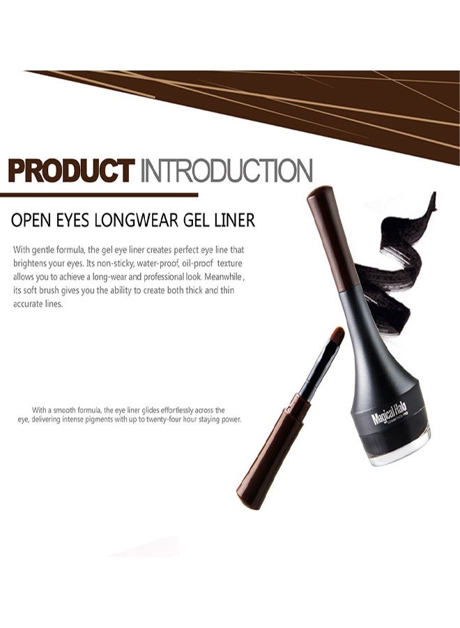 Magical Halo Soft Gel Eyeliner Waterproof Gel Eyeliner Pot Smudge Proof and Long Lasting Eyeliner High Pigment Smooth Cream Eyeliner Gel with Brush Easy to Apply Eyebrow Gel Pot Brown 02 - Image 4