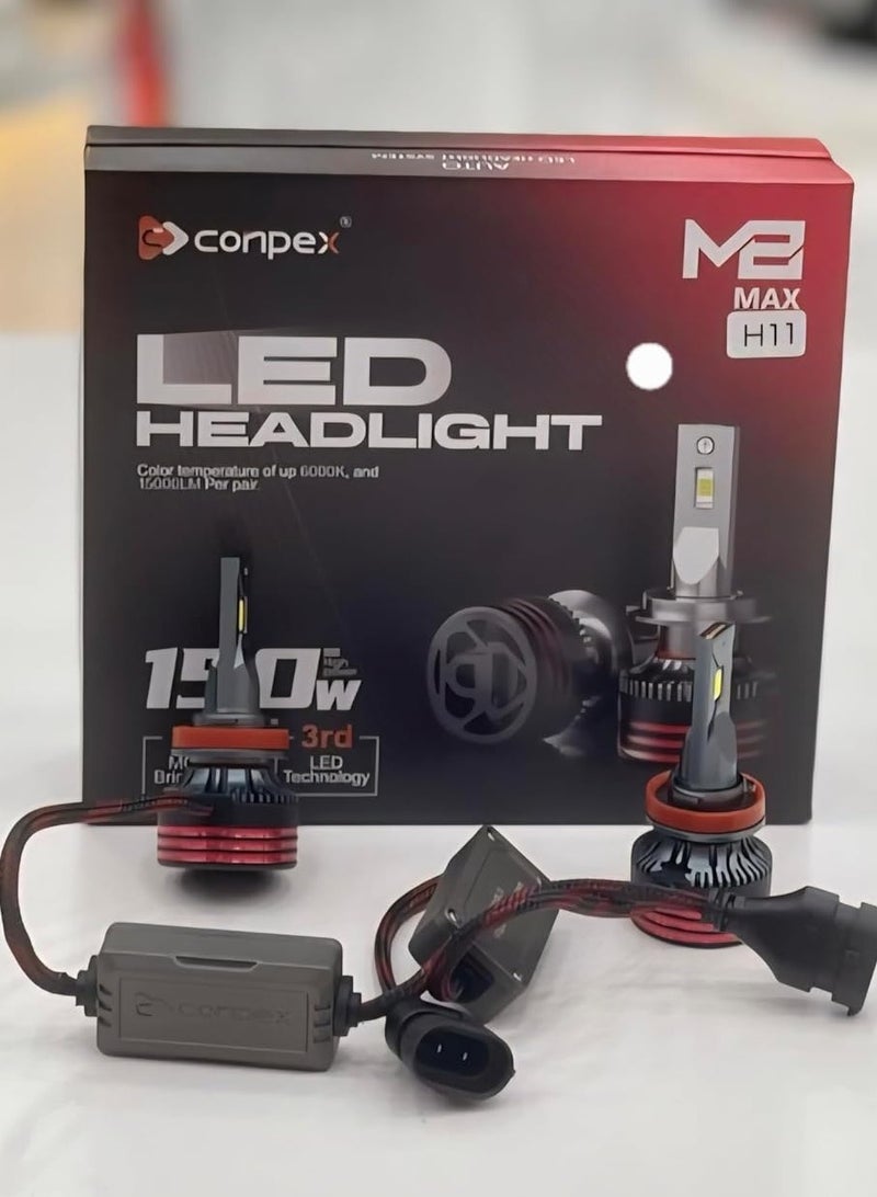 كونبيكس لمبات كونبكس M2Max LED للسيارة – 150 واط، 16,000 لومن، 6000 كلفن أبيض ساطع، تقنية الجيل الثالث، إضاءة فائقة السطوع للسيارات - Image 1