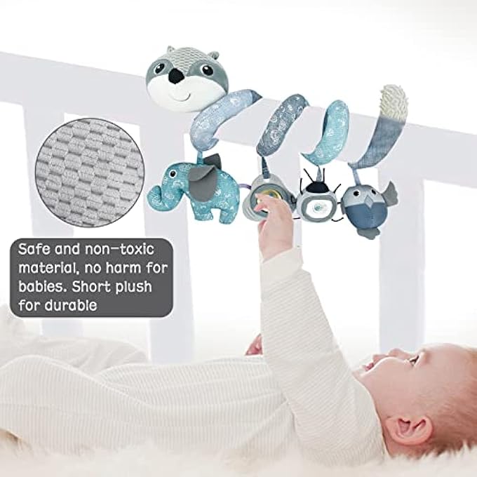 PRAM TOYS - SPIRAL PRAM HANGING TOYS FOR CAR SEAT & BABY MOBILE PRAMOR COT, SPIRAL BABY PRAM TOY WITH MUSIC BOX MIRROR AND BELLS, PRAM TOY FOR BABIES 0-6 MONTHS(PINK/GREY) (2. GREY) - Image 3