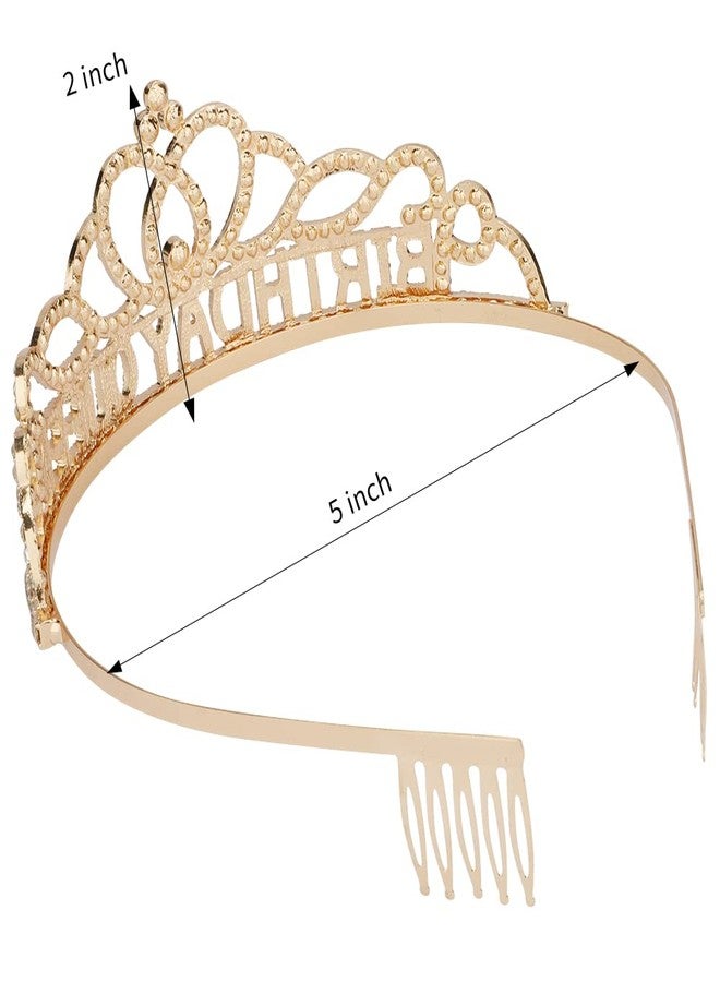 AOPRIE Birthday Queen Sash Crown for Women Tiara for Girl Headband Princess Crown Rhinestone Happy Birthday Accessories Gold - Image 3