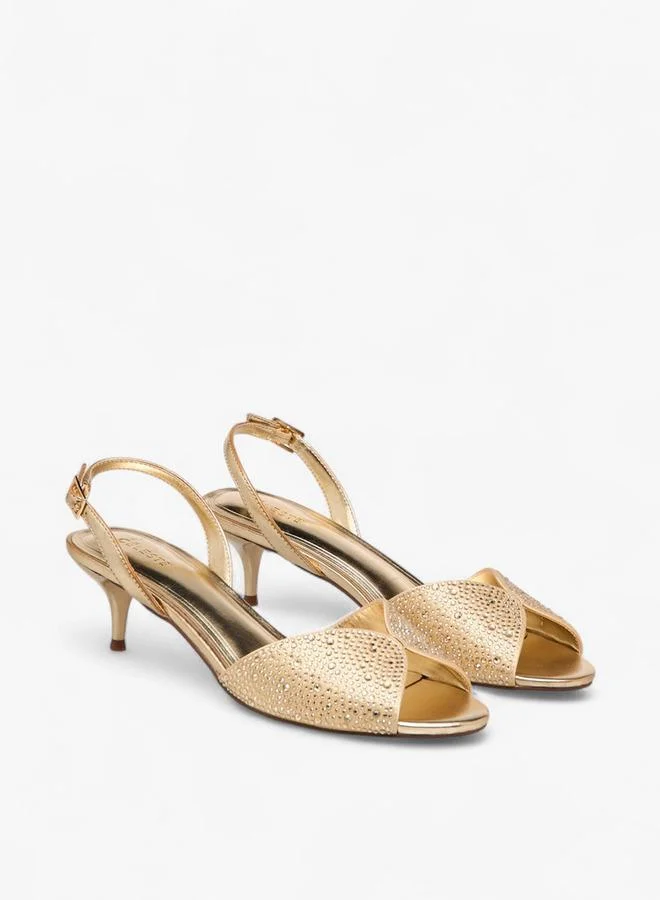 Celeste Women Embellished Slingback Kitten Heel Sandals