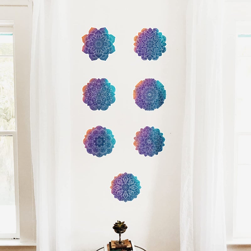iinuu Mandala Wall Decals 7 Kinds Colorful Mandala Flower Wall Stickers Removable Vinyl Lotus Wall Art Decor for Yoga Meditation Living Room Bedroom Wall Window Decor  - Image 1