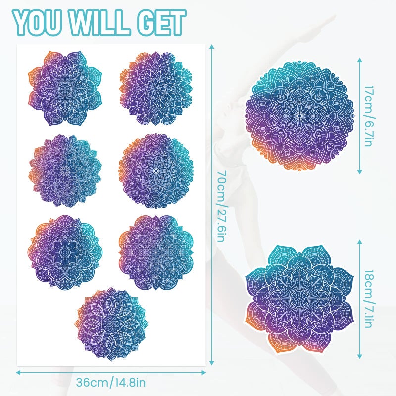 iinuu Mandala Wall Decals 7 Kinds Colorful Mandala Flower Wall Stickers Removable Vinyl Lotus Wall Art Decor for Yoga Meditation Living Room Bedroom Wall Window Decor  - Image 3