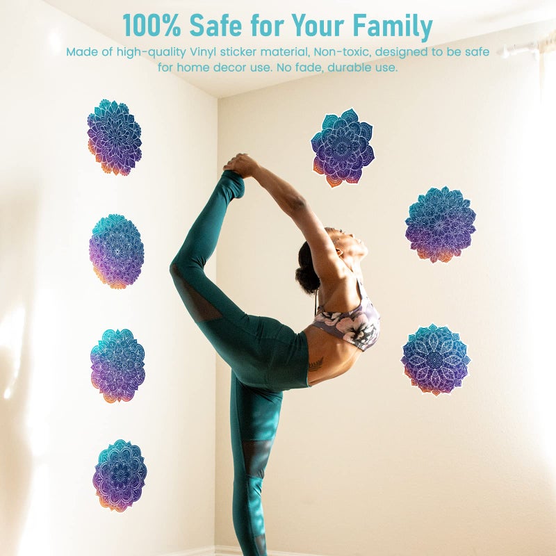 iinuu Mandala Wall Decals 7 Kinds Colorful Mandala Flower Wall Stickers Removable Vinyl Lotus Wall Art Decor for Yoga Meditation Living Room Bedroom Wall Window Decor  - Image 5