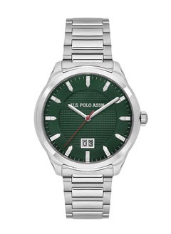 U.S. Polo Assn. U.S. Polo Assn. Fundamental 42mm Dark Green Dial Watch with Silver Accents and Stainless Steel Band - USPA1087-06, Refined Ruggedness  - Image 1